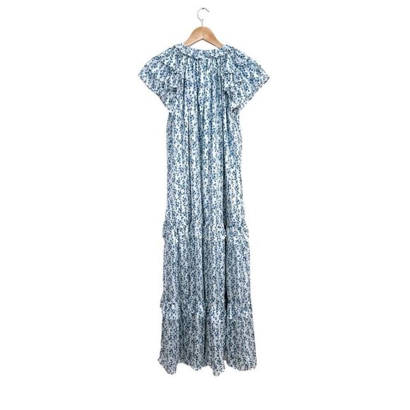 Sabina Musayev Blue Print Gwen Maxi Blue Floral with Gold Threading, Size Medium - Picture 8 of 13
